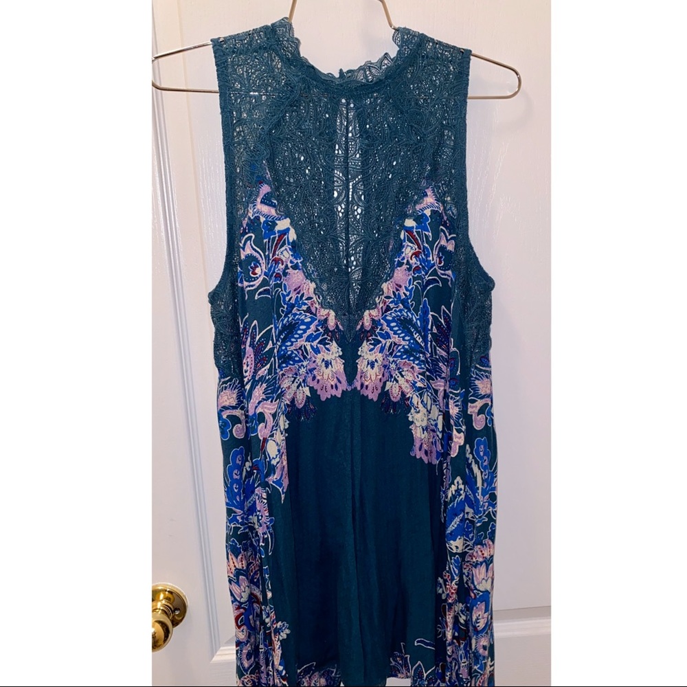 Blue high neck lace free people dress